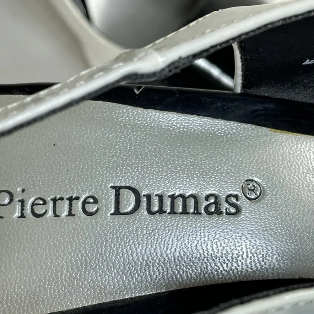Pierre Dumas High Heels Womens 7.5 M Black White 3.5 Inch Block Heel Adjustable